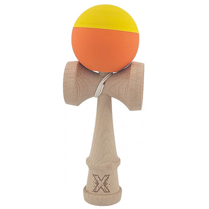 Kendama X Originala, Profesionala, Klevo, din Lemn, Rubber Grip, 18 cm, Galben/Portocaliu