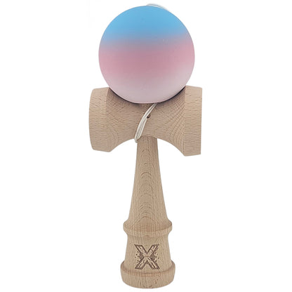 Kendama X Originala, Profesionala, Klevo, din Lemn, Rubber Grip, 18 cm, Gradient Albastru/Roz/Alb