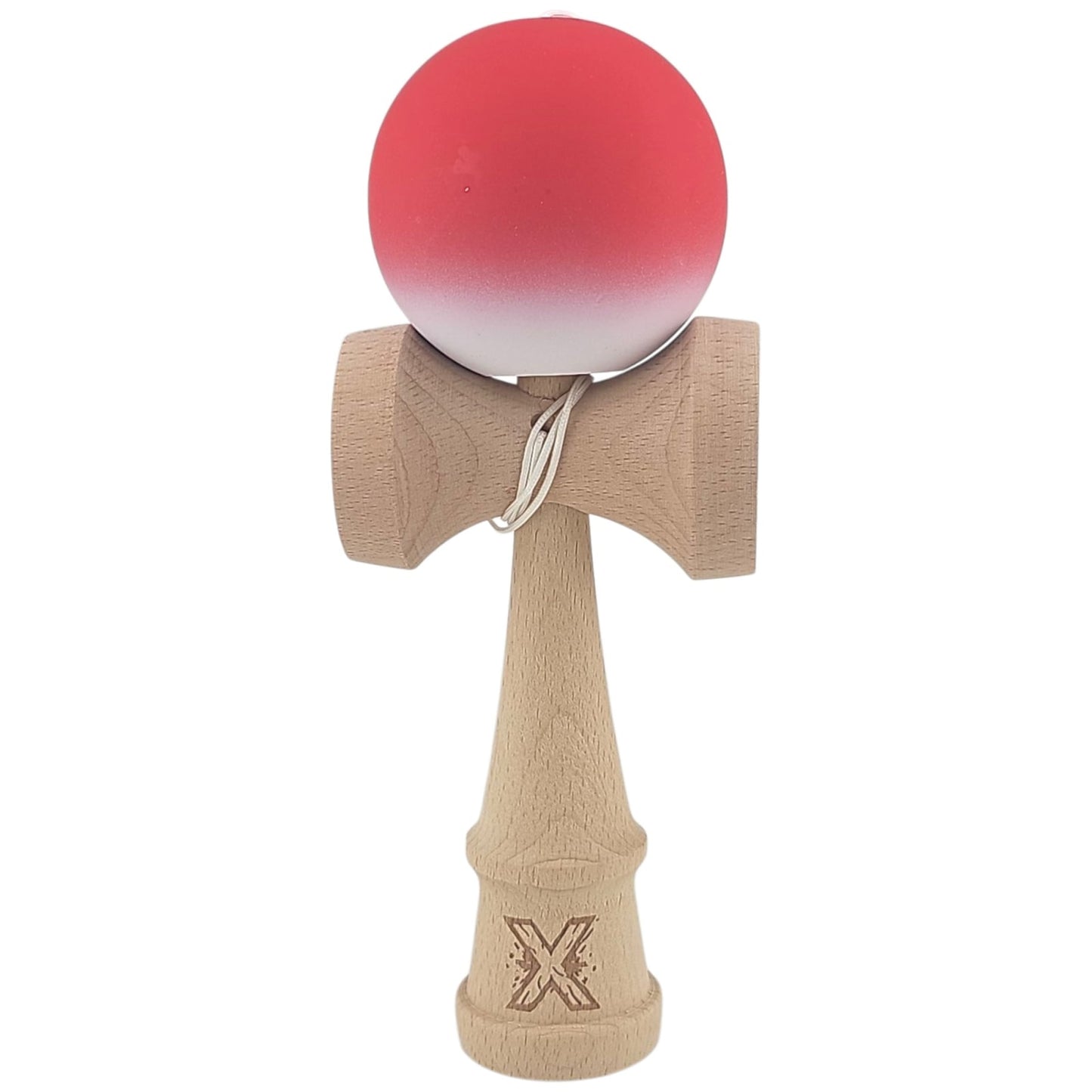 Kendama X Originala, Profesionala, Klevo, din Lemn, Rubber Grip, 18 cm, Gradient Rosu/Alb