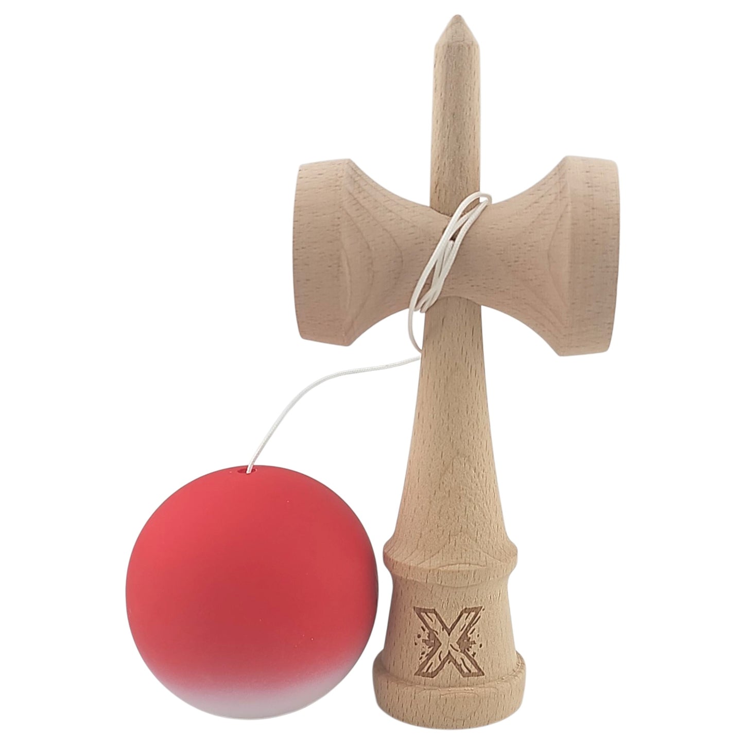 Kendama X Originala, Profesionala, Klevo, din Lemn, Rubber Grip, 18 cm, Gradient Rosu/Alb