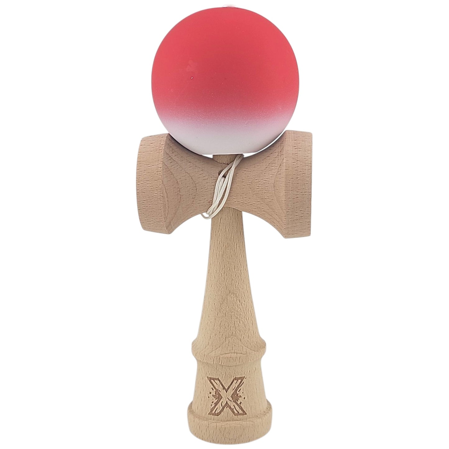 Kendama X Originala, Profesionala, Klevo, din Lemn, Rubber Grip, 18 cm, Gradient Rosu/Alb