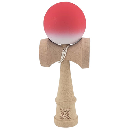 Kendama X Originala, Profesionala, Klevo, din Lemn, Rubber Grip, 18 cm, Gradient Rosu/Alb