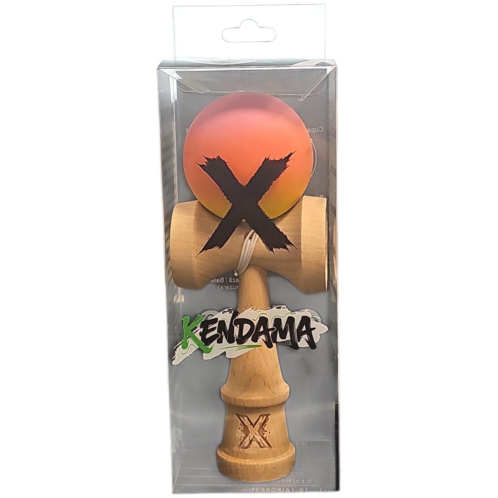 Kendama X Originala, Profesionala, Klevo, Rubber Grip, din Lemn, 18 cm, Roz/Portocaliu/Galben