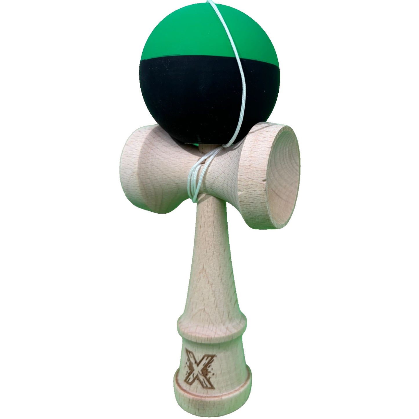 Kendama X Originala, Profesionala, Klevo, 18 cm, din Lemn, Verde/Negru