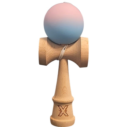 Kendama X Originala, Profesionala, Klevo, din Lemn, Rubber Grip, 18 cm, Lila/Turcoaz