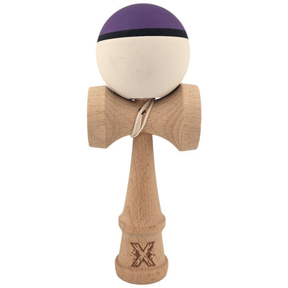 Kendama X Originala, Profesionala, Klevo, din Lemn, Rubber Grip, 18 cm, Mov/Negru/Alb