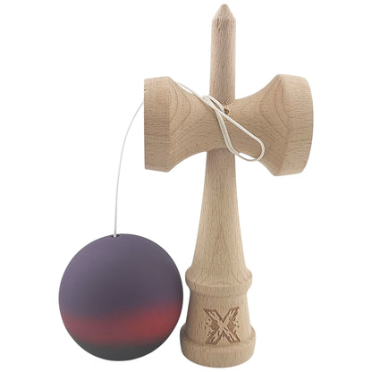 Kendama X Originala, Profesionala, Klevo, din Lemn, Rubber Grip, 18 cm, Mov/Rosu/Negru
