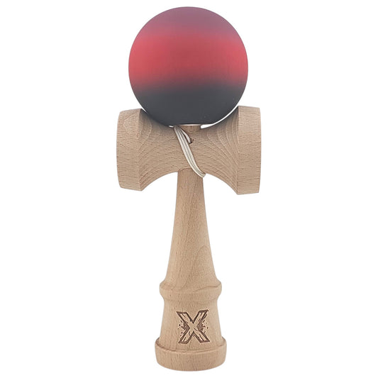 Kendama X Originala, Profesionala, Klevo, din Lemn, Rubber Grip, 18 cm, Mov/Rosu/Negru