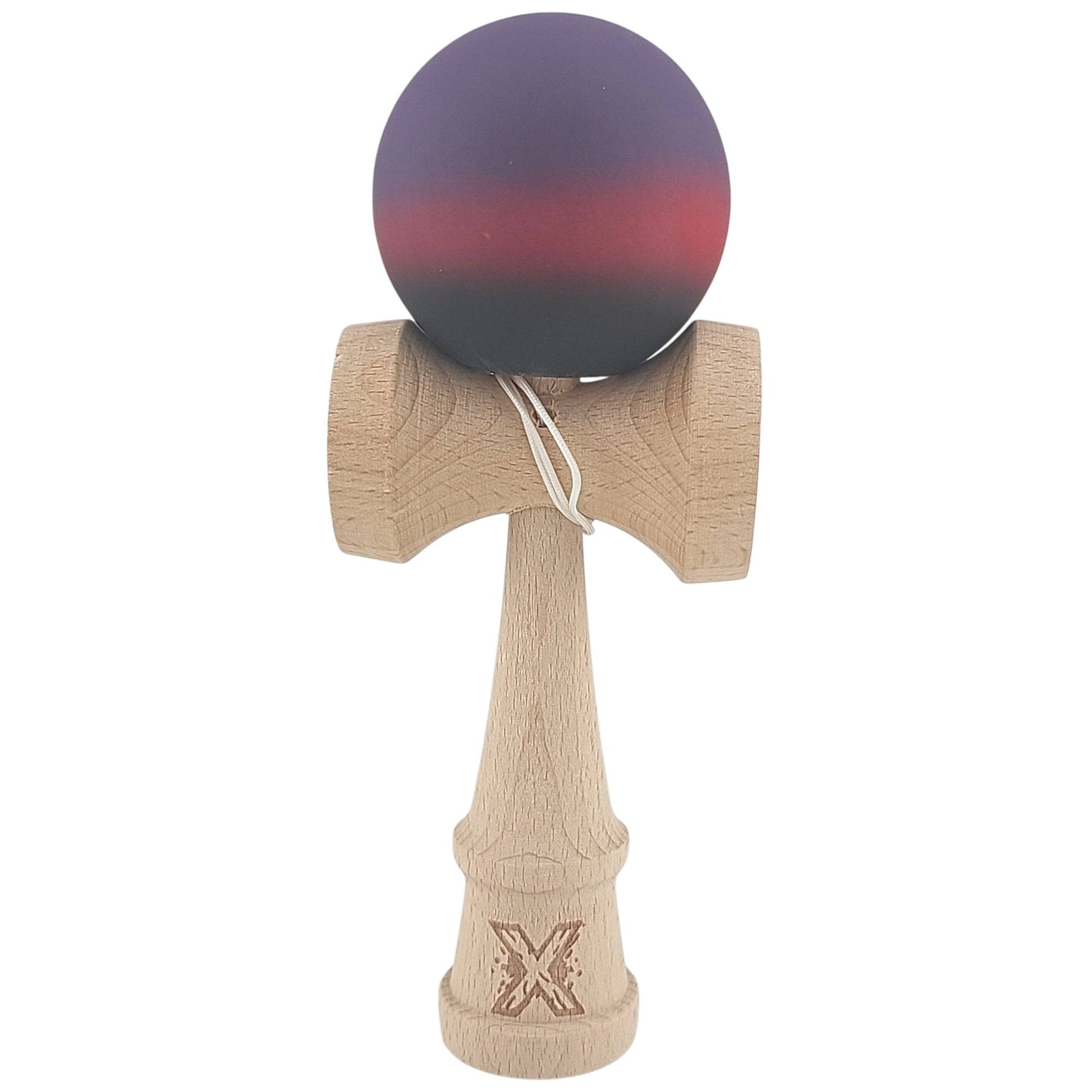 Kendama X Originala, Profesionala, Klevo, din Lemn, Rubber Grip, 18 cm, Mov/Rosu/Negru