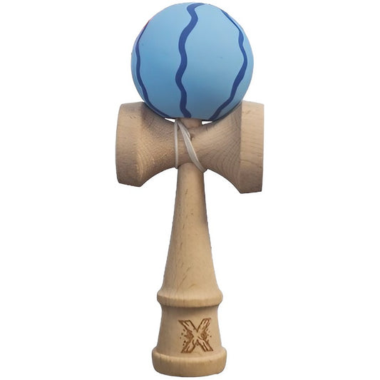 Kendama X Originala, Profesionala, Klevo, Rubber Grip, din Lemn, 18 cm, Albastru deschis