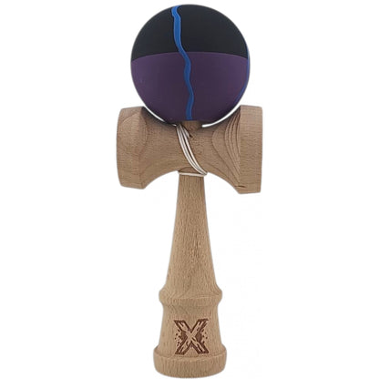 Kendama X Originala, Profesionala, Klevo, din Lemn, Rubber Grip, 18 cm, Negru/Mov/Albastru