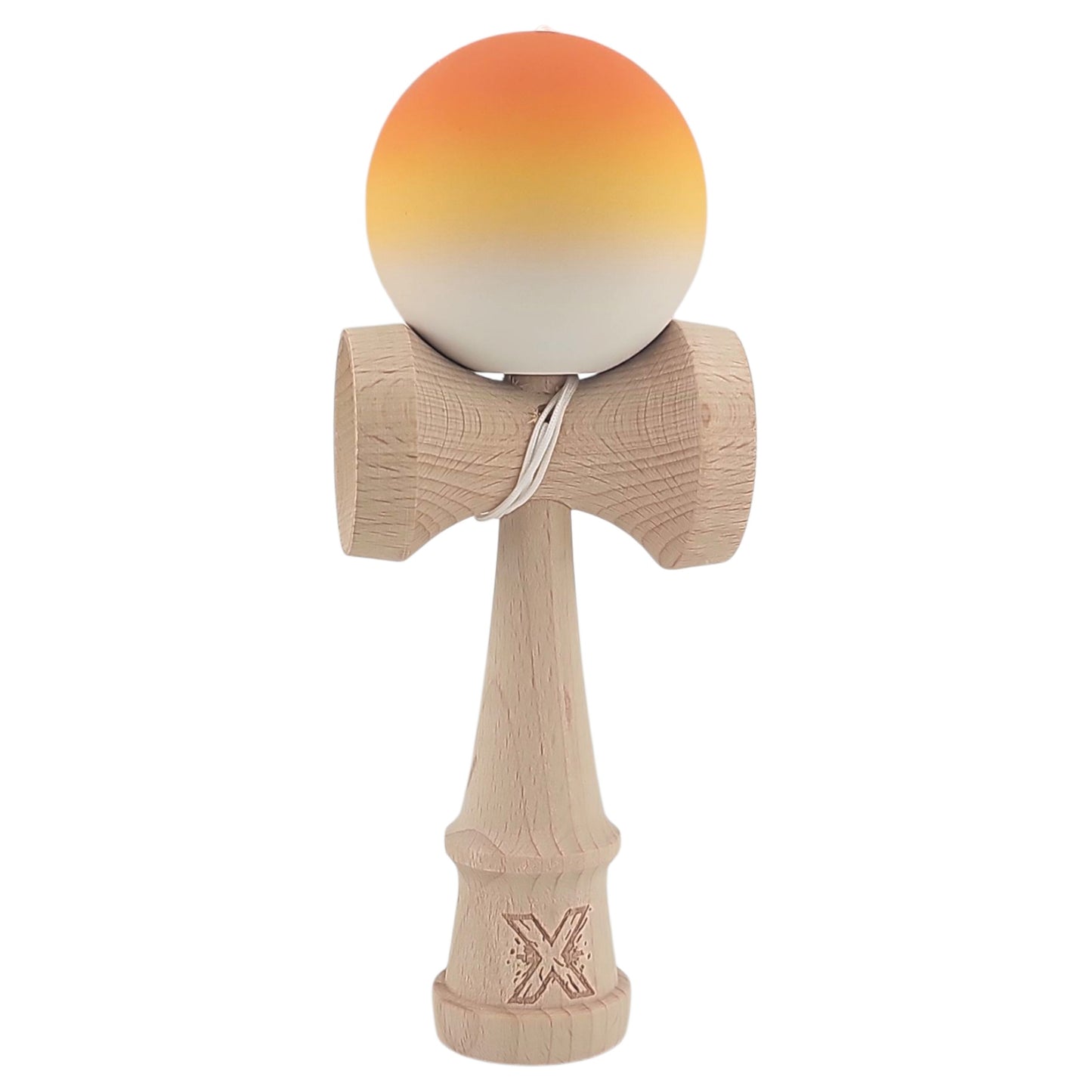 Kendama X Originala, Profesionala, Klevo, din Lemn, Rubber Grip, 18 cm, Portocaliu/Galben/Alb