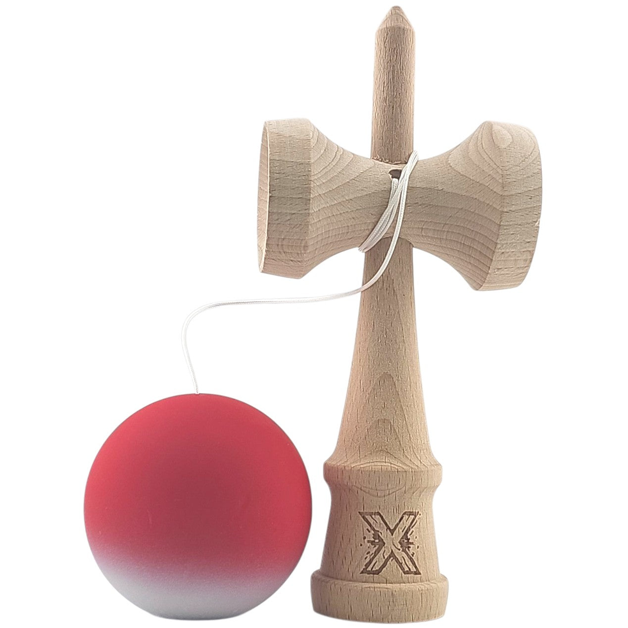 Kendama X Originala, Profesionala, Klevo, din Lemn, Rubber Grip, 18 cm, Rosu/Alb
