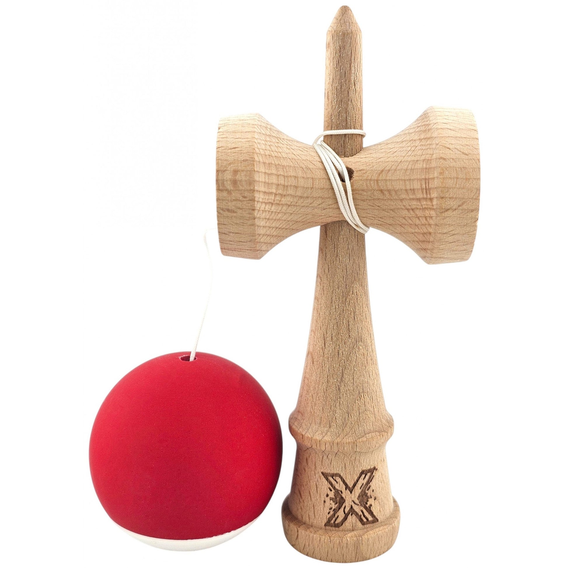 Kendama X Originala, Profesionala, Klevo, din Lemn,  Rubber Grip, 18 cm, Rosu/Alb