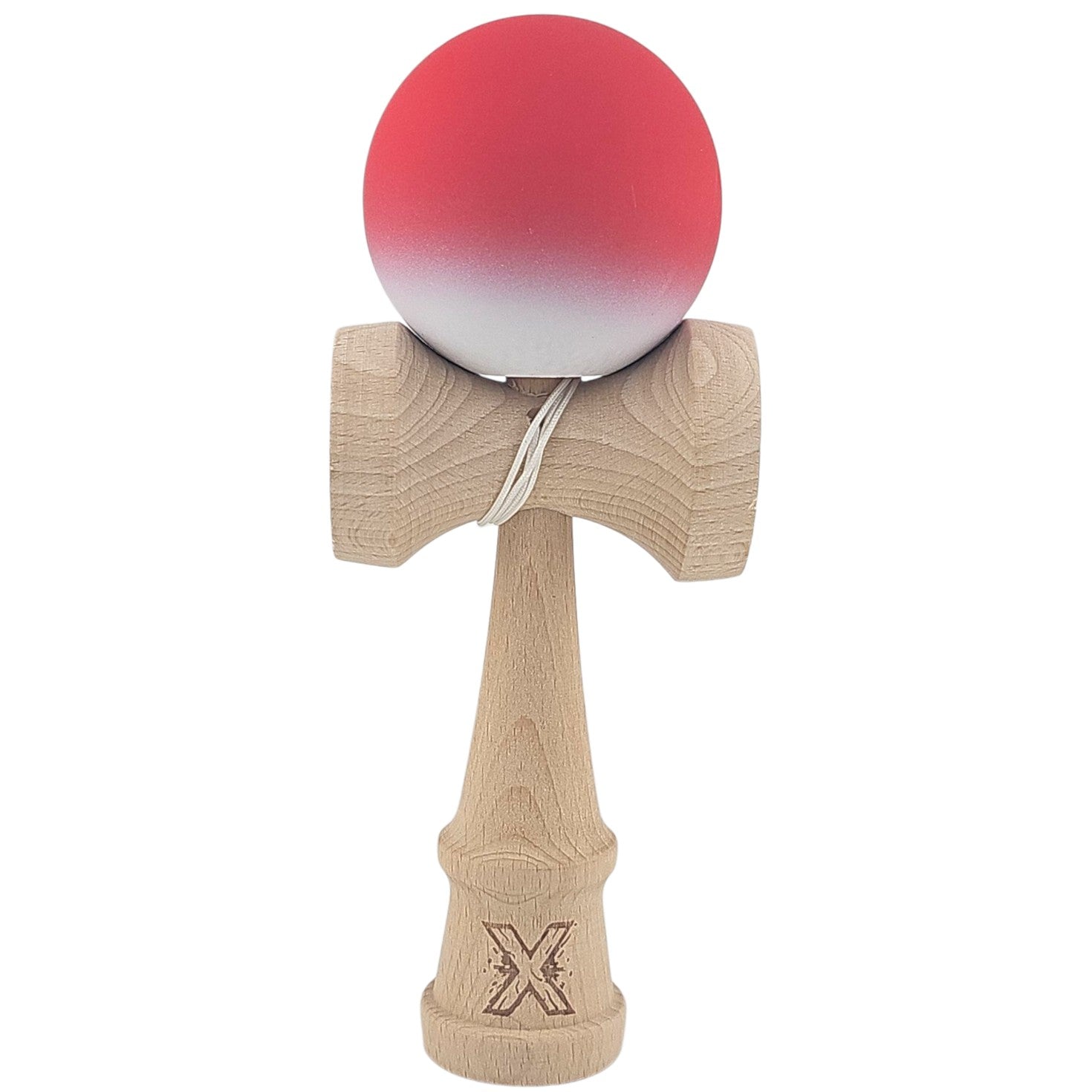 Kendama X Originala, Profesionala, Klevo, din Lemn, Rubber Grip, 18 cm, Rosu/Alb
