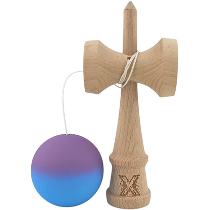 Kendama X Originala, Profesionala, Klevo, din Lemn, Rubber Grip, 18 cm, Gradient Violet/Albastru