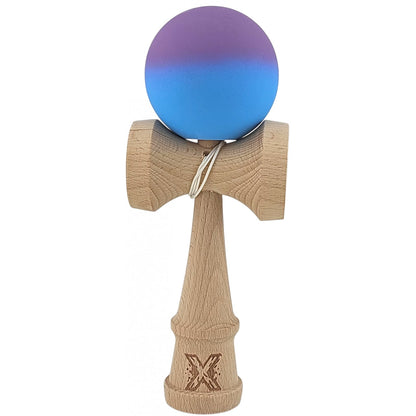Kendama X Originala, Profesionala, Klevo, din Lemn, Rubber Grip, 18 cm, Gradient Violet/Albastru
