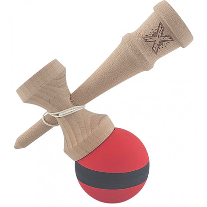 Kendama X Originala, Profesionala, Klevo, din Lemn, Rubber Grip, 18 cm, Rosu/Negru