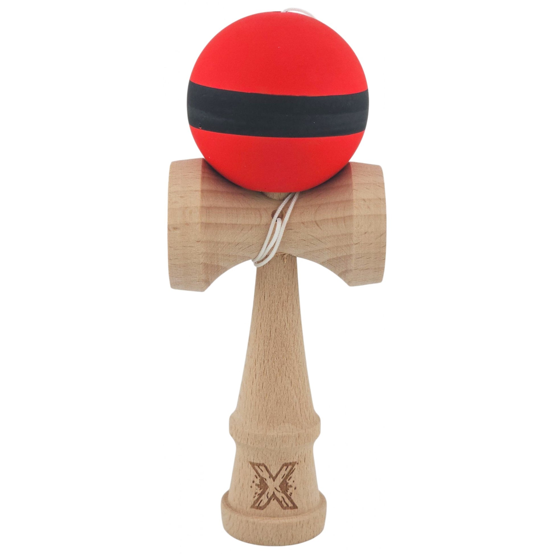 Kendama X Originala, Profesionala, Klevo, din Lemn, Rubber Grip, 18 cm, Rosu/Negru