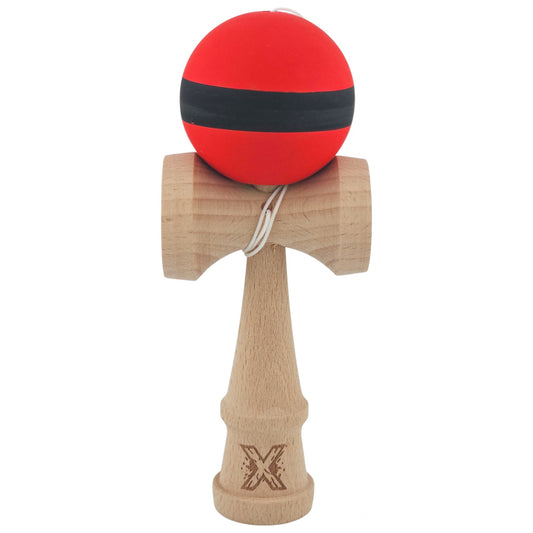 Kendama X Originala, Profesionala, Klevo, din Lemn, Rubber Grip, 18 cm, Rosu/Negru