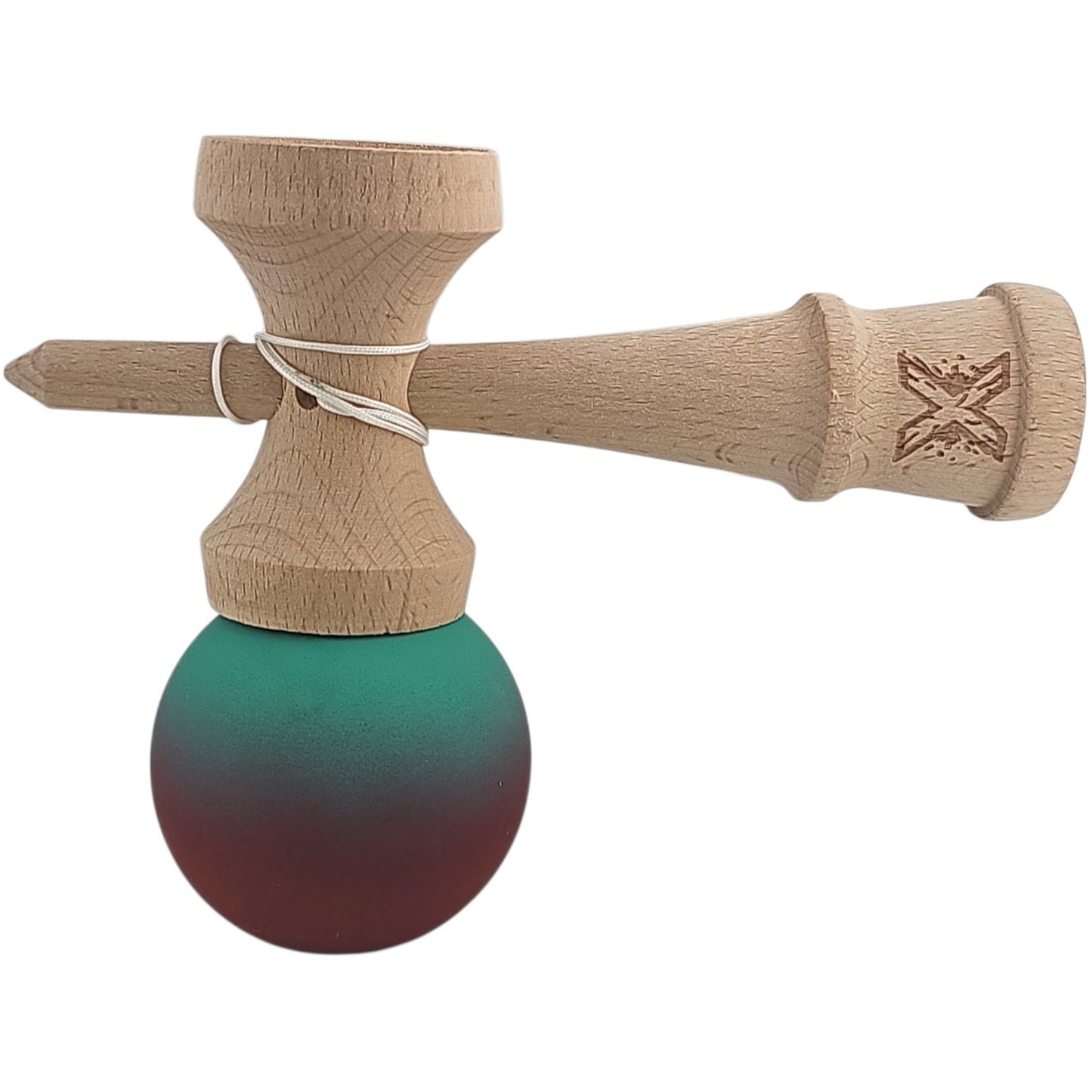 Kendama X Originala, Profesionala, Klevo, din Lemn, Rubber Grip, 18 cm, Rosu/Verde