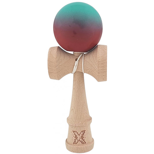 Kendama X Originala, Profesionala, Klevo, din Lemn, Rubber Grip, 18 cm, Rosu/Verde