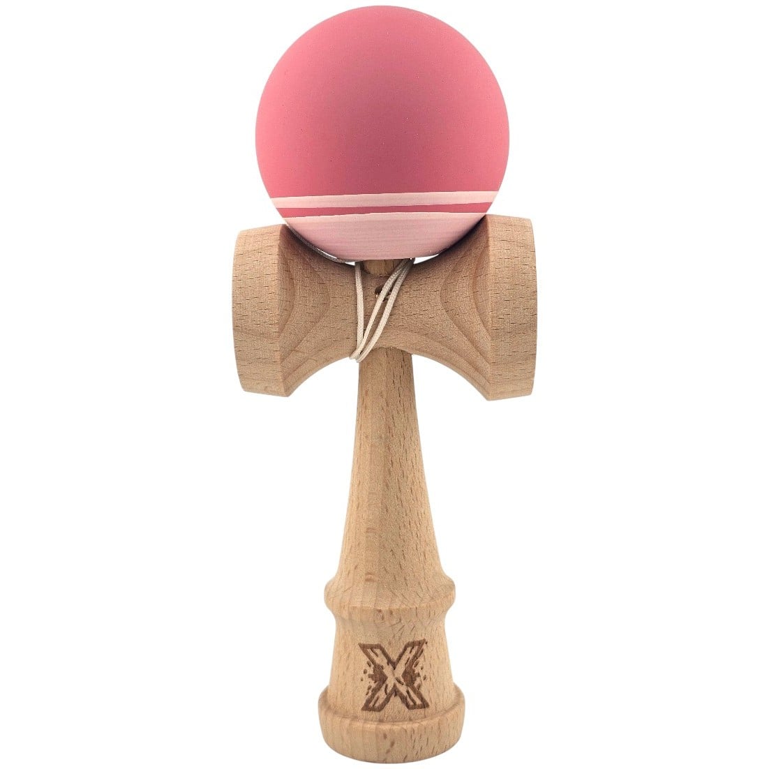 Kendama X Originala, Profesionala, Klevo, din Lemn, Rubber Grip, 18 cm, Roz/Alb