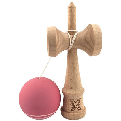 Kendama X Originala, Profesionala, Klevo, din Lemn, Rubber Grip, 18 cm, Roz/Alb