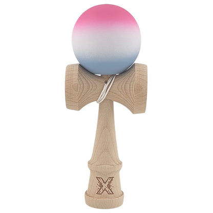 Kendama X Originala, Profesionala, Klevo, din Lemn, Rubber Grip, 18 cm, Roz/Alb/Gri