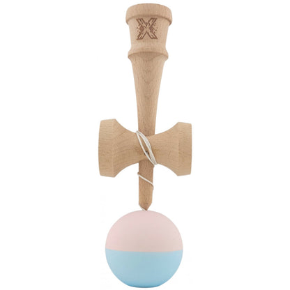 Kendama X Originala, Profesionala, Klevo, din lemn, Rubber Grip, 18 cm, Roz/Albastru