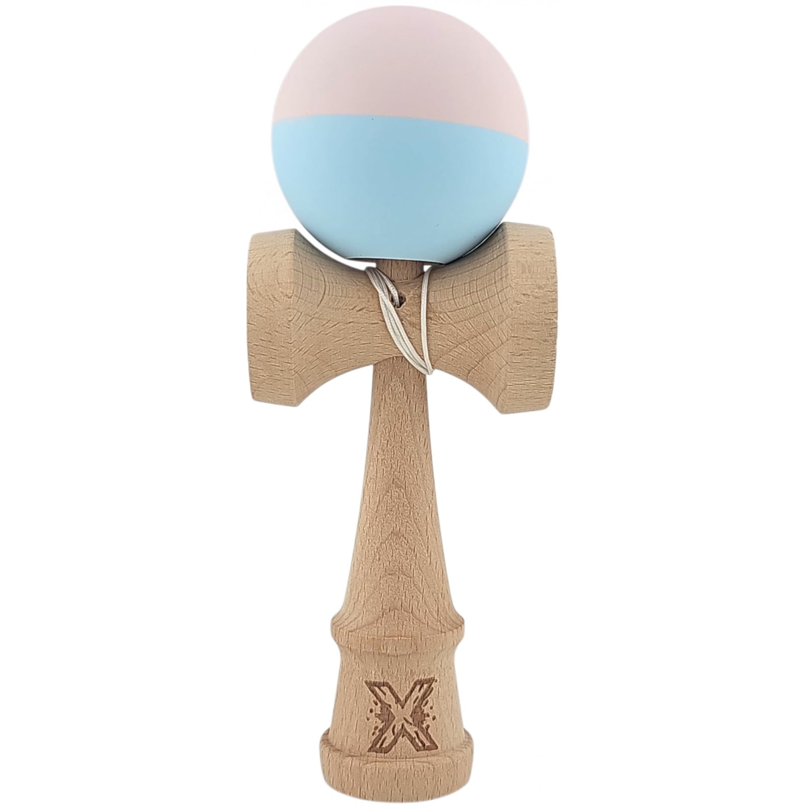 Kendama X Originala, Profesionala, Klevo, din lemn, Rubber Grip, 18 cm, Roz/Albastru