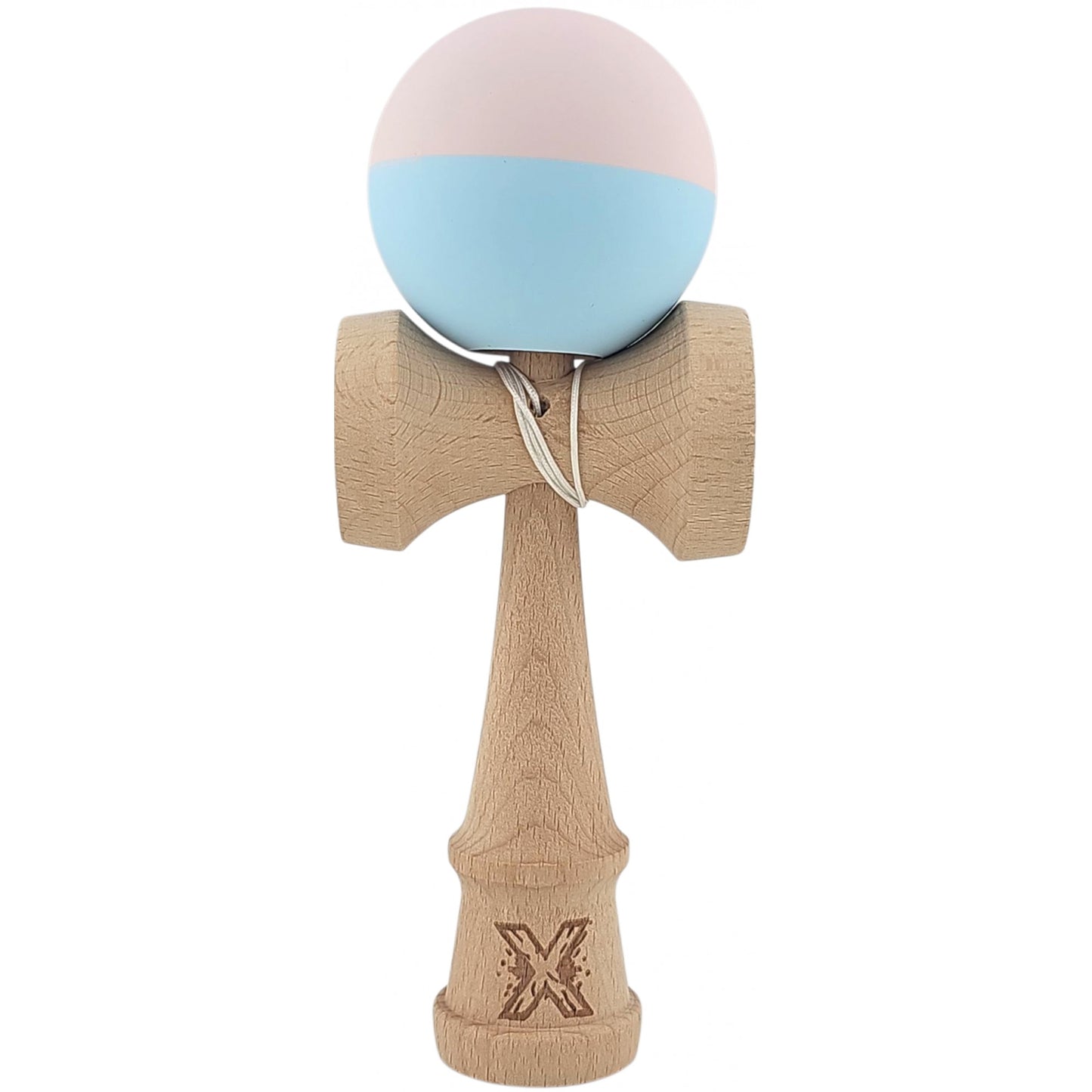 Kendama X Originala, Profesionala,  Klevo, din lemn, Rubber Grip, 18 cm, Roz/Albastru