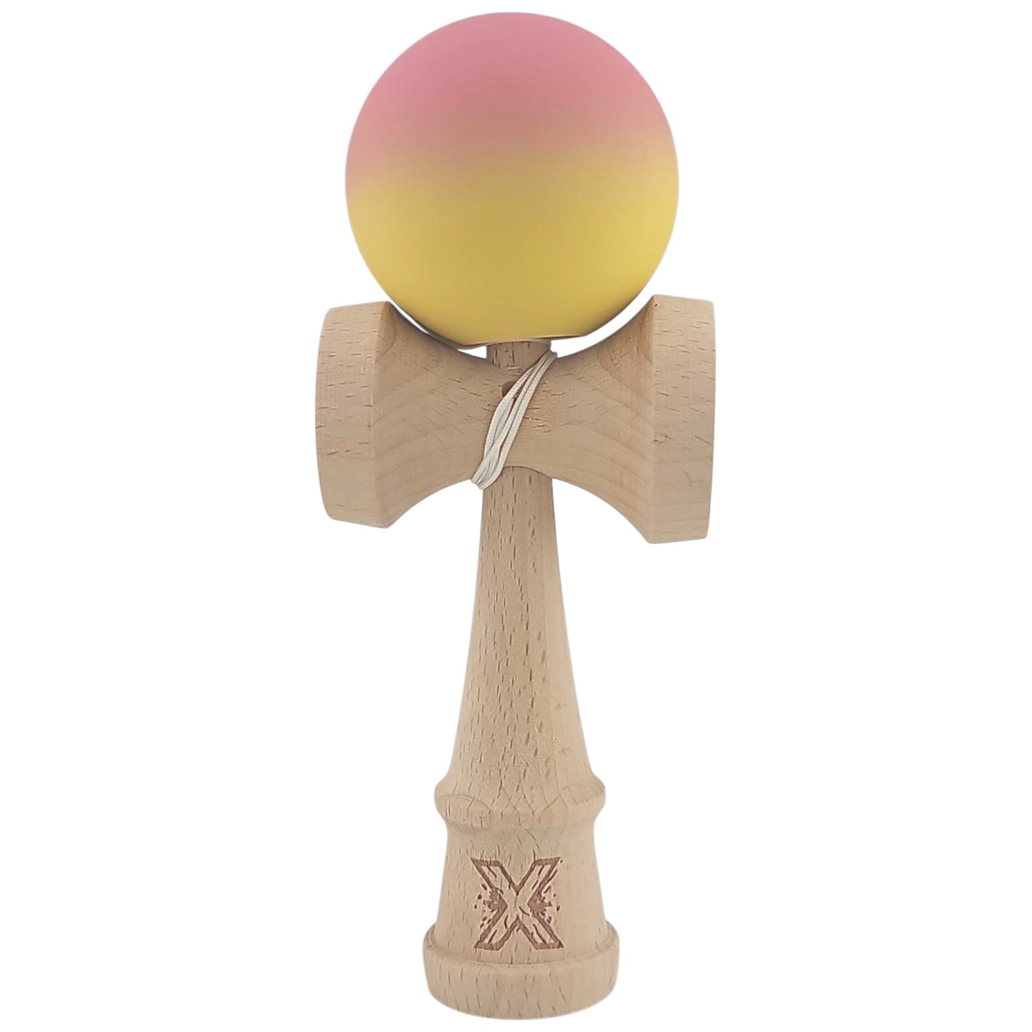 Kendama X Originala, Profesionala, Klevo, din Lemn, Rubber Grip, 18 cm, Roz/Galben