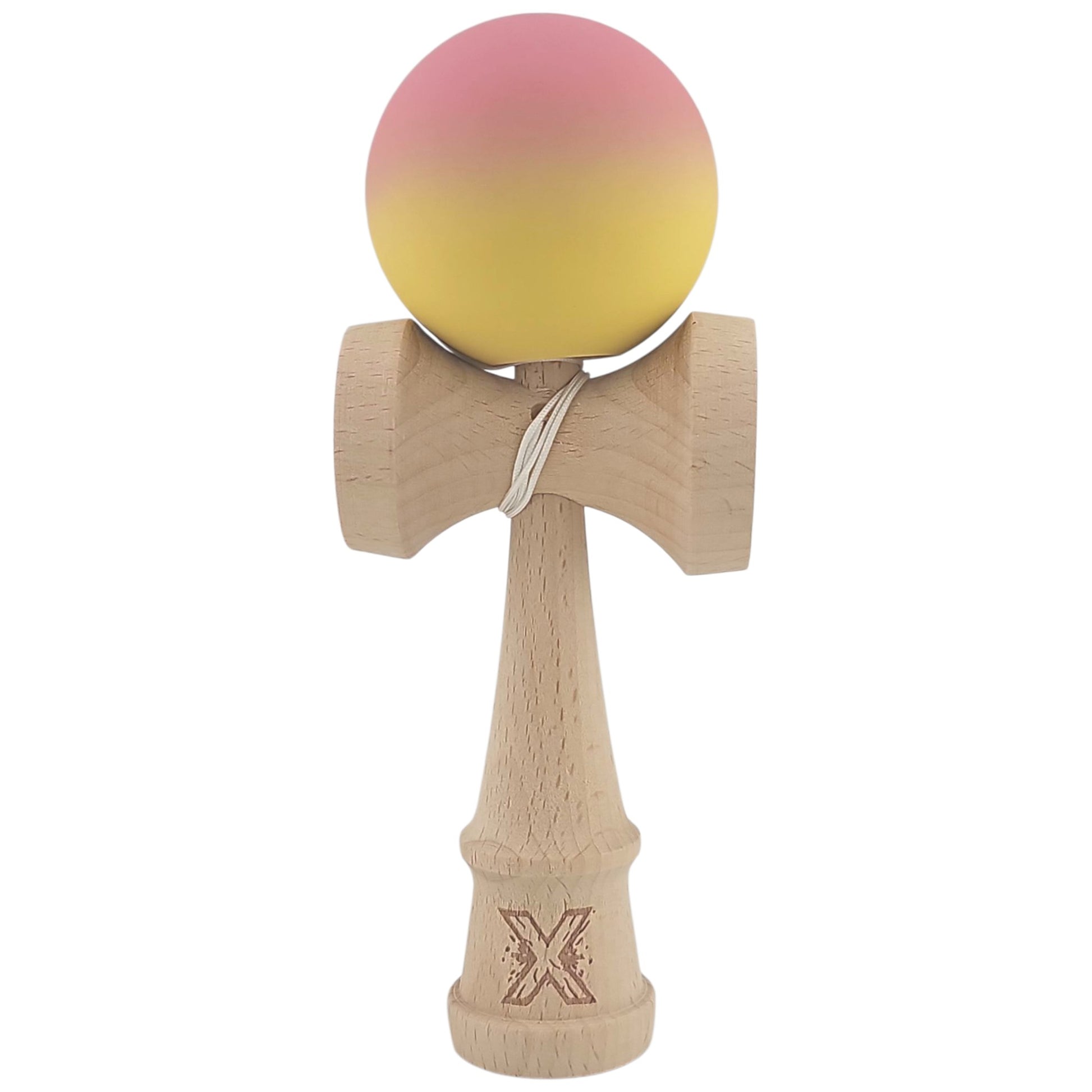 Kendama X Originala, Profesionala, Klevo, din Lemn, Rubber Grip, 18 cm, Roz/Galben