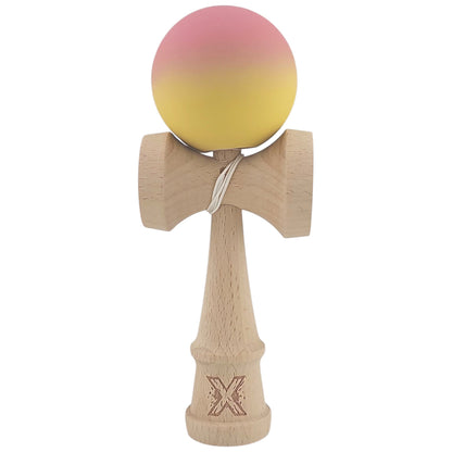 Kendama X Originala, Profesionala, Klevo, din Lemn, Rubber Grip, 18 cm, Roz/Galben