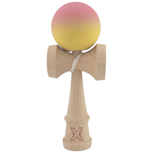Kendama X Originala, Profesionala, Klevo, din Lemn, Rubber Grip, 18 cm, Roz/Galben