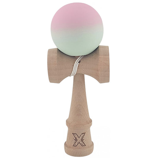 Kendama X Originala, Profesionala, Klevo, din Lemn, Rubber Grip, 18 cm, Roz/Verde
