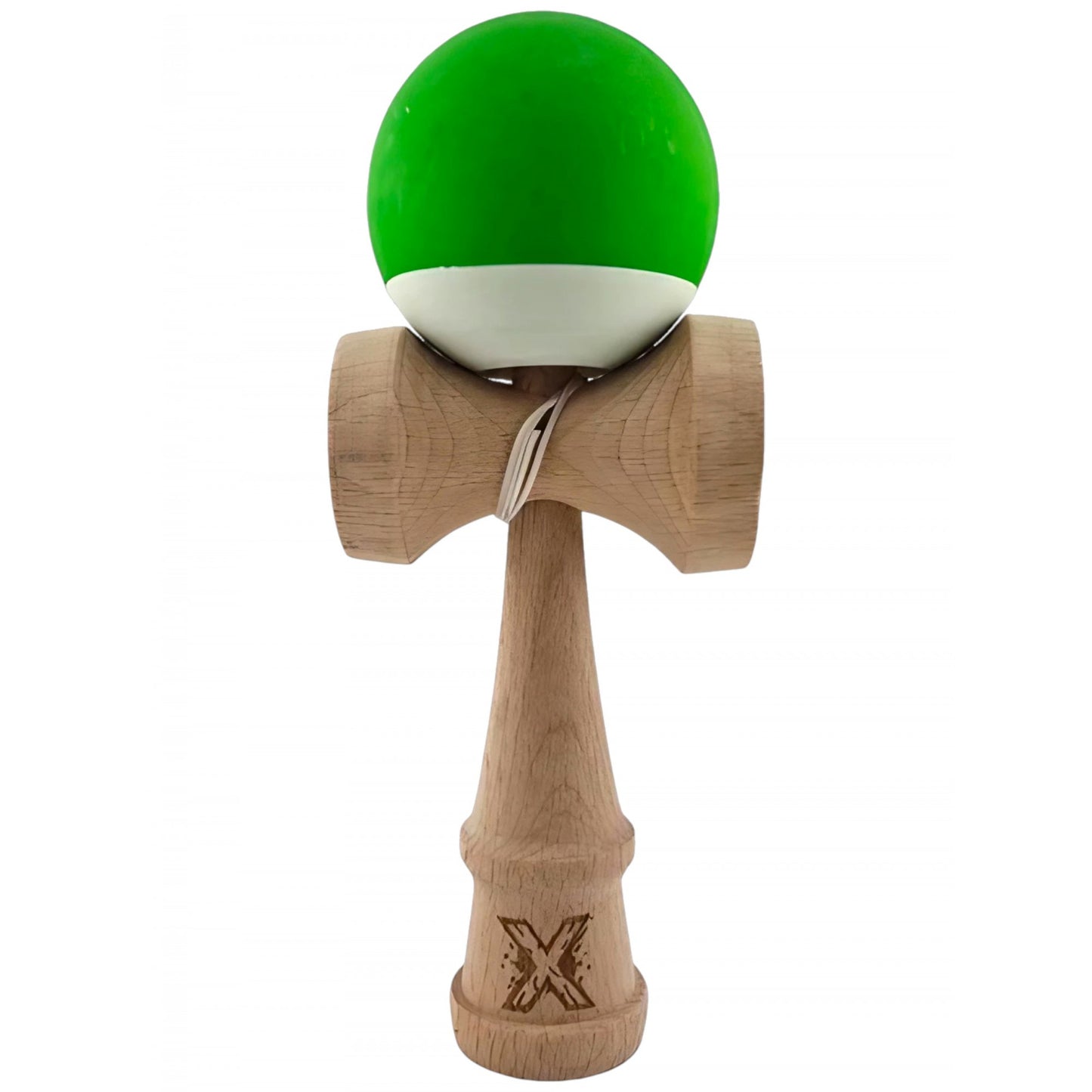 Kendama X Originala, Profesionala, Klevo, din Lemn, Rubber Grip, 18 cm, Verde/Alb