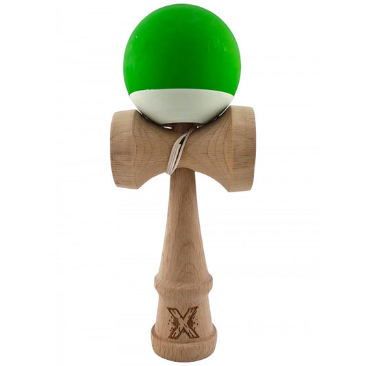 Kendama X Originala, Profesionala, Klevo, din Lemn, Rubber Grip, 18 cm, Verde/Alb