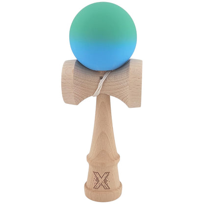 Kendama X Originala, Profesionala, Klevo, din Lemn, Rubber Grip, 18 cm, Verde/Albastru