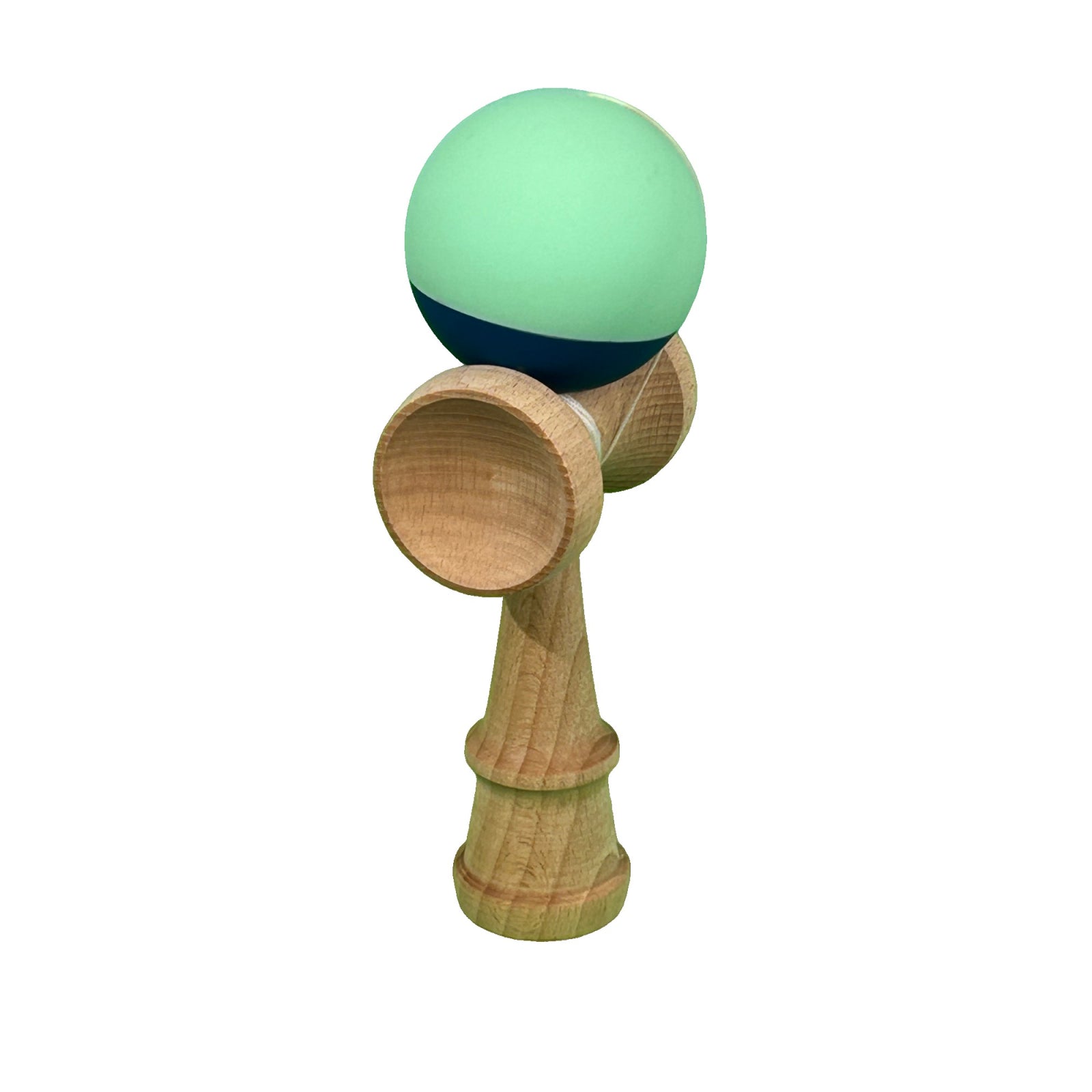 Kendama X Originala, Profesionala, Klevo, din Lemn, Rubber Grip, 18 cm, Verde deschis/Albastru