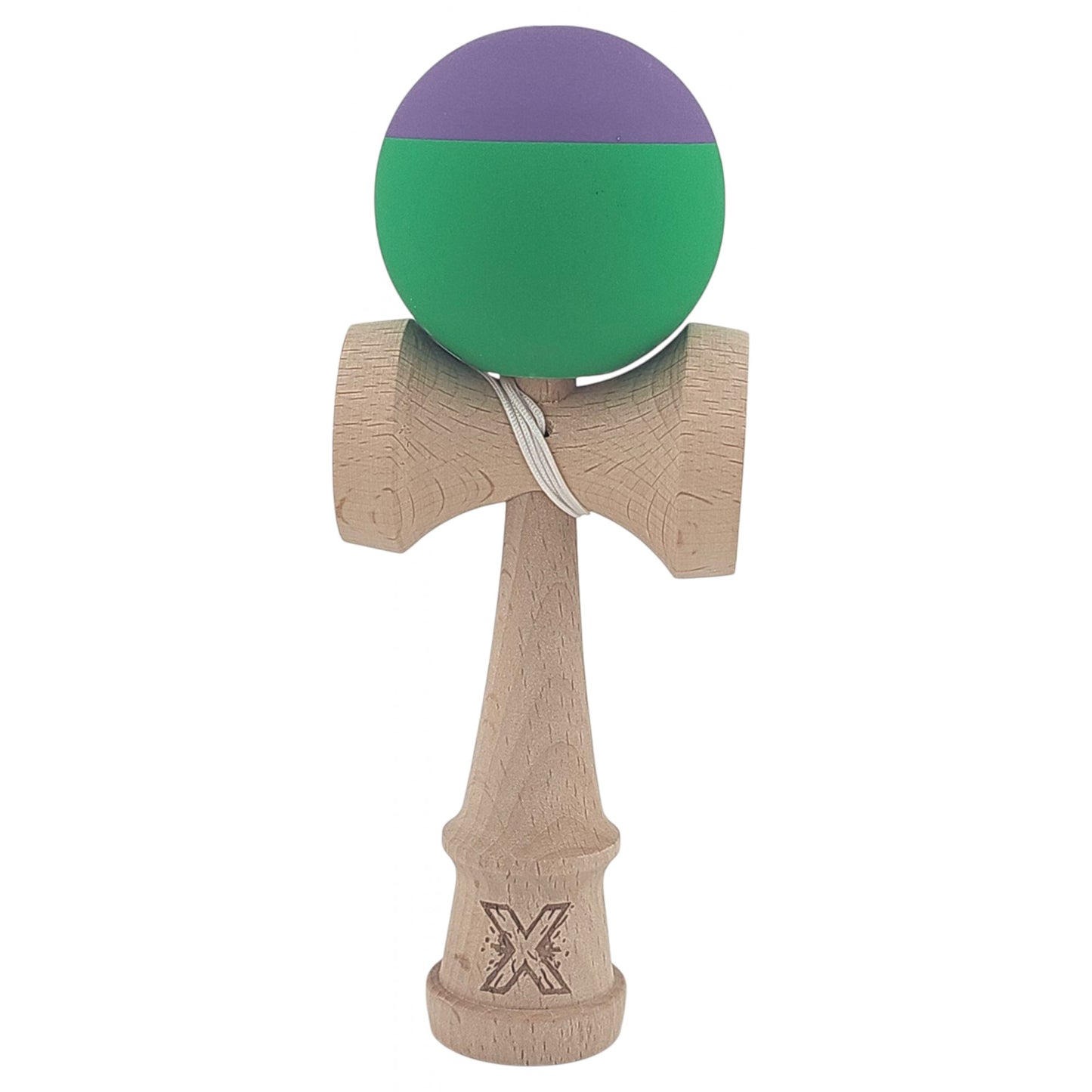 Kendama X Originala, Profesionala, Klevo, din Lemn, Rubber Grip, 18 cm, Verde/Mov