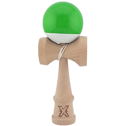 Kendama X Originala, Profesionala, Klevo, Super Sticky din Lemn, 18 cm, Verde/Alb