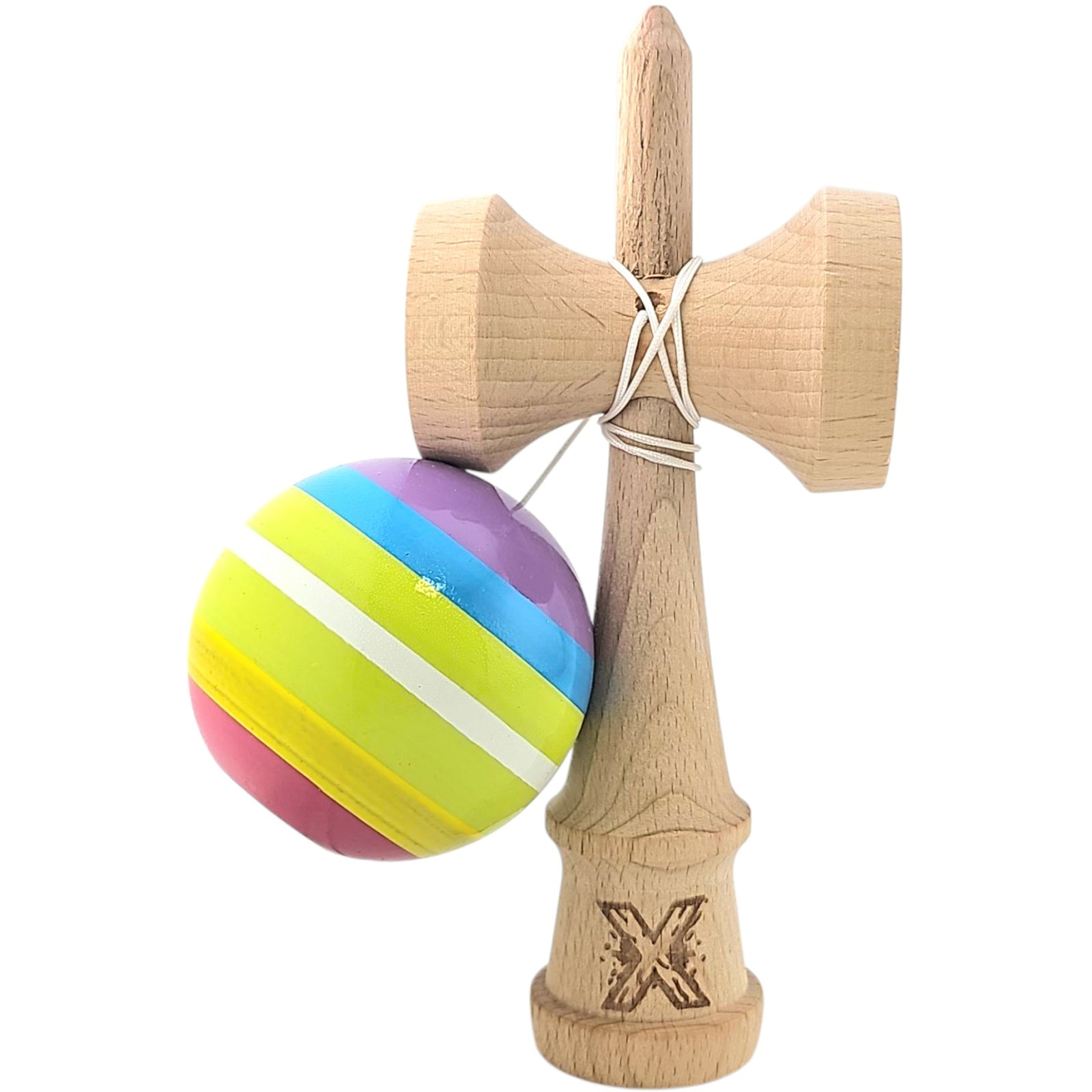 Kendama X Originala, Profesionala, Klevo, din Lemn, Super Sticky, 18 cm, Multicolor