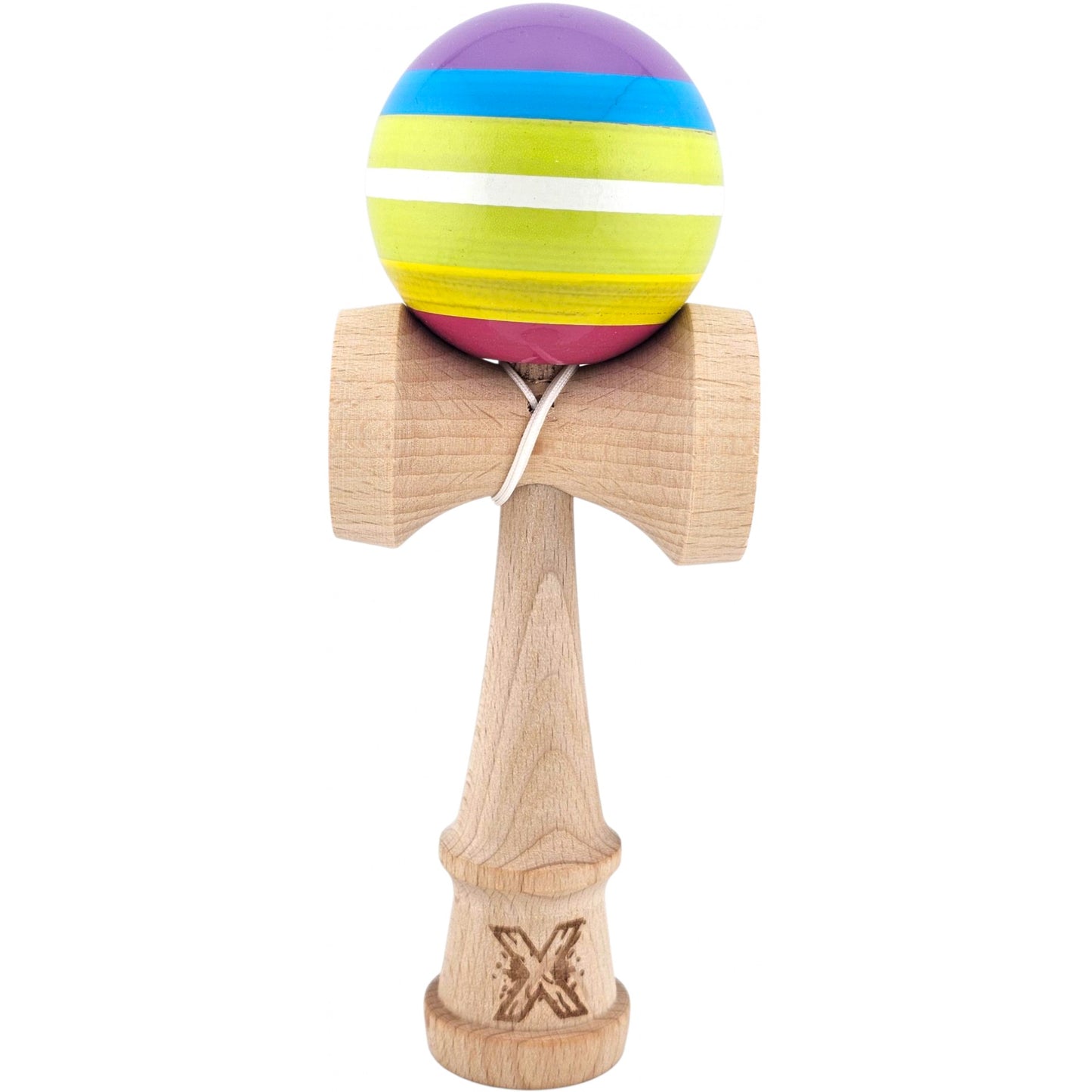 Kendama X Originala, Profesionala, Klevo, din Lemn, Super Sticky, 18 cm, Multicolor