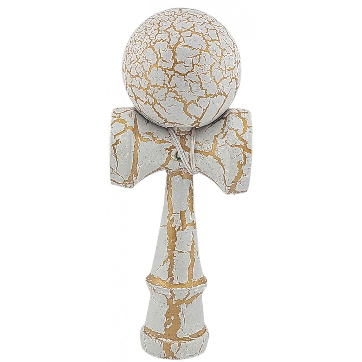 Kendama X Originala, Profesionala, Klevo, Kendama Cracked, din Lemn – 18 cm, Alb/Galben