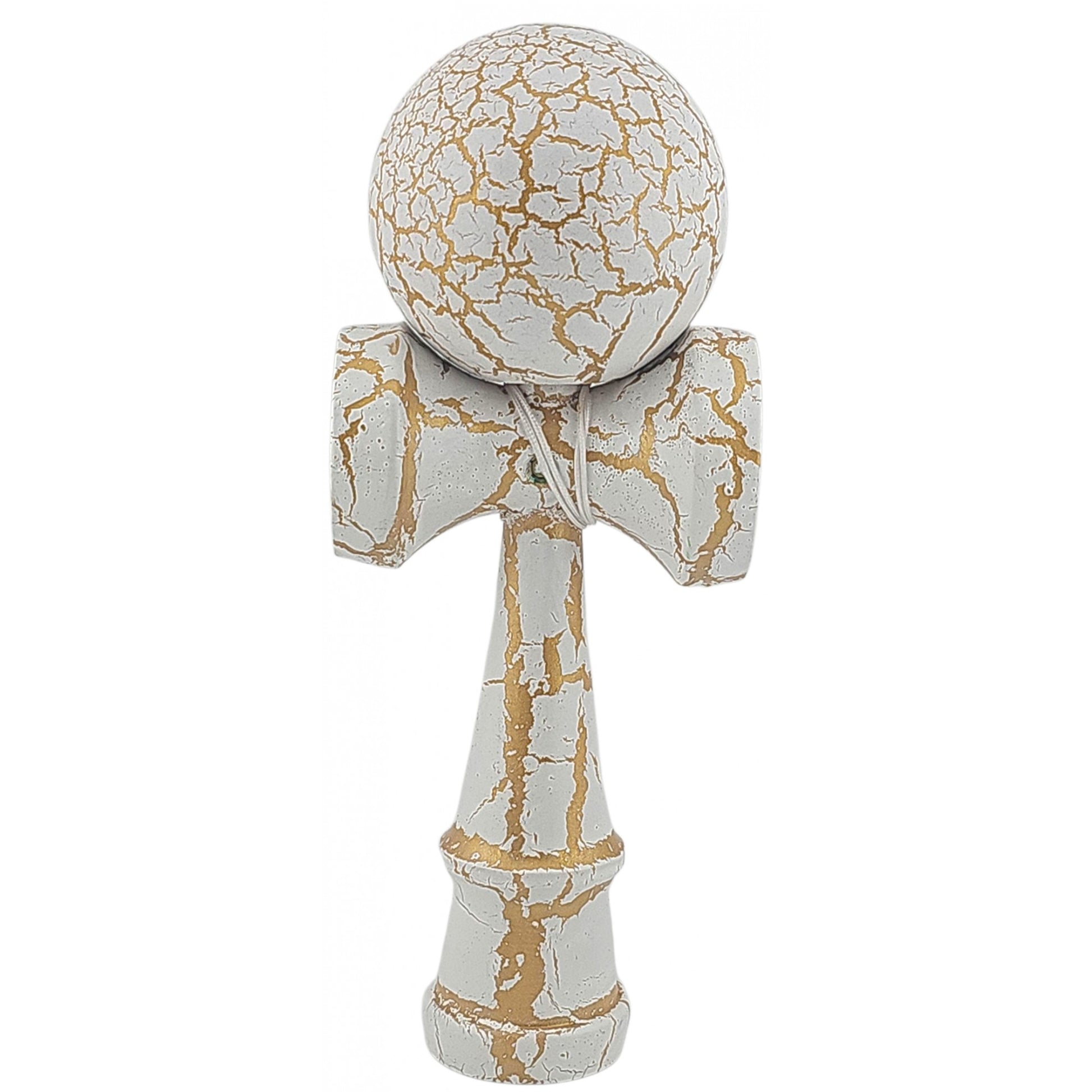 Kendama X Originala, Profesionala, Klevo, Kendama Cracked, din Lemn – 18 cm, Alb/Galben