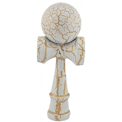 Kendama X Originala, Profesionala, Klevo, Kendama Cracked, din Lemn – 18 cm, Alb/Galben