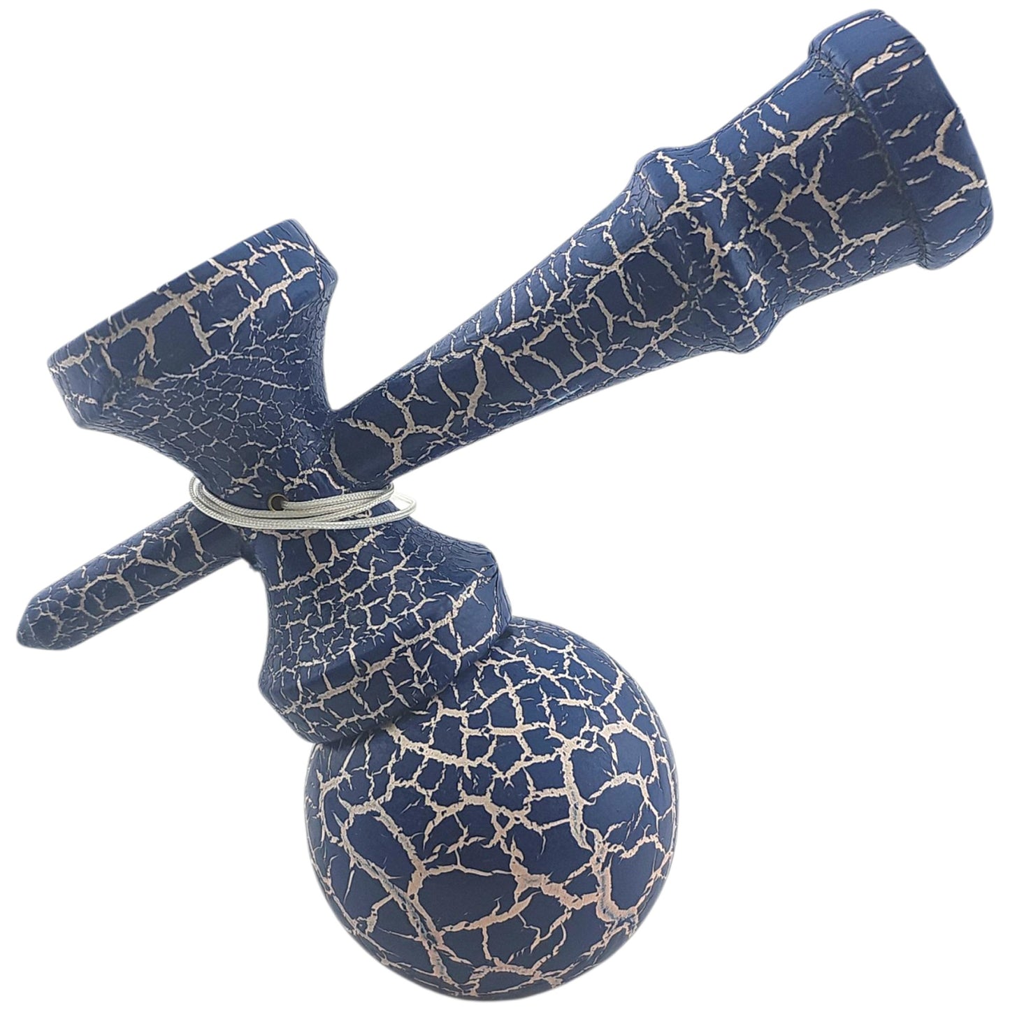 Kendama X Originala, Profesionala, Klevo, Kendama Cracked, din Lemn – 18 cm, Albastru/alb