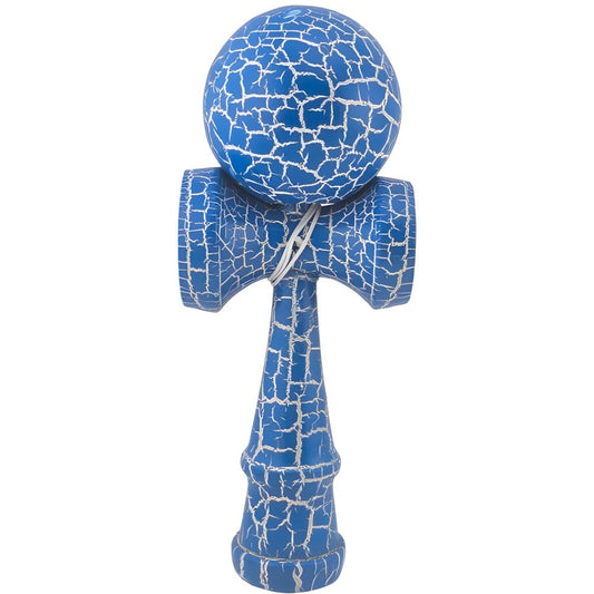 Kendama X Originala, Profesionala, Klevo, Kendama Cracked, din Lemn – 18 cm, Crack Albastru/Alb